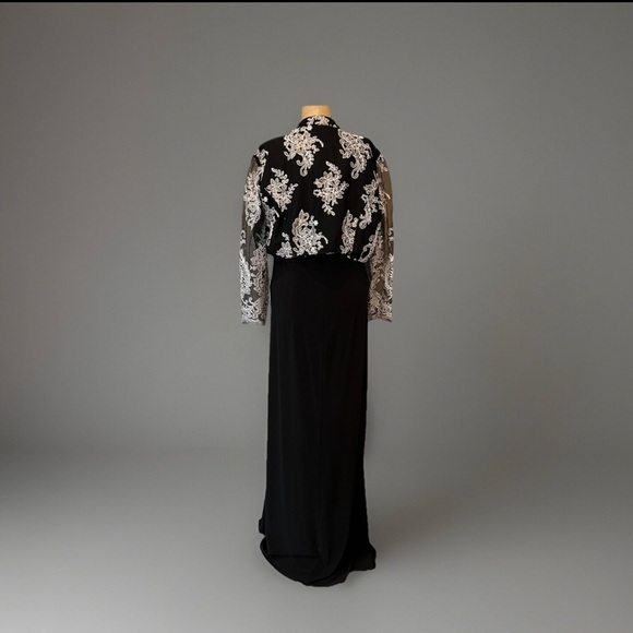 Alex Evenings 2 Pc Gown Gathered Embroidered Sheer Jacket Sleeveless Dress Sz 10 - Picture 7 of 13